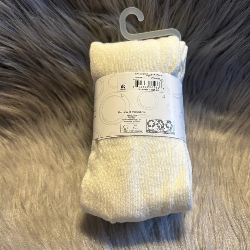 Wonder Nation Footed Tights Girl Size Large (12-16) White Gold Dress Bottoms